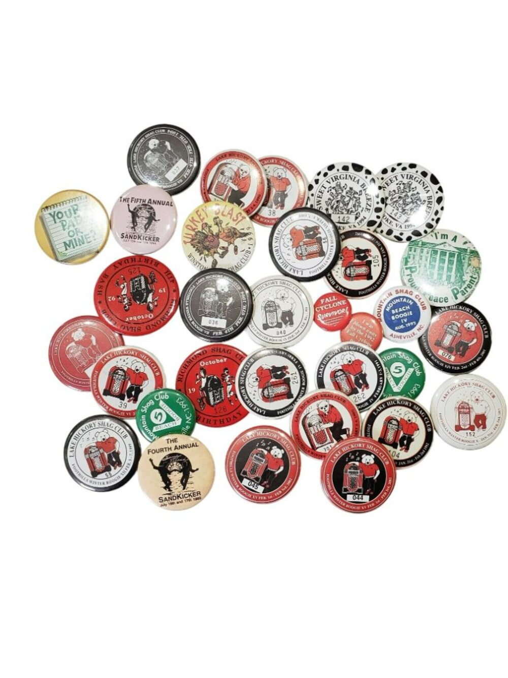 Vintage 30 Pin Back Buttons Shag Dance Clubs 1990s North Carolina & Virginia